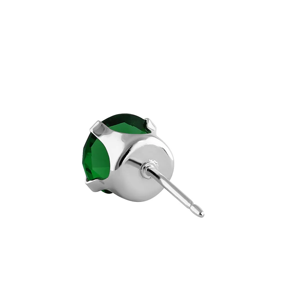 0.9ct Sterling Silver Round Green CZ Stud Earrings 5mm