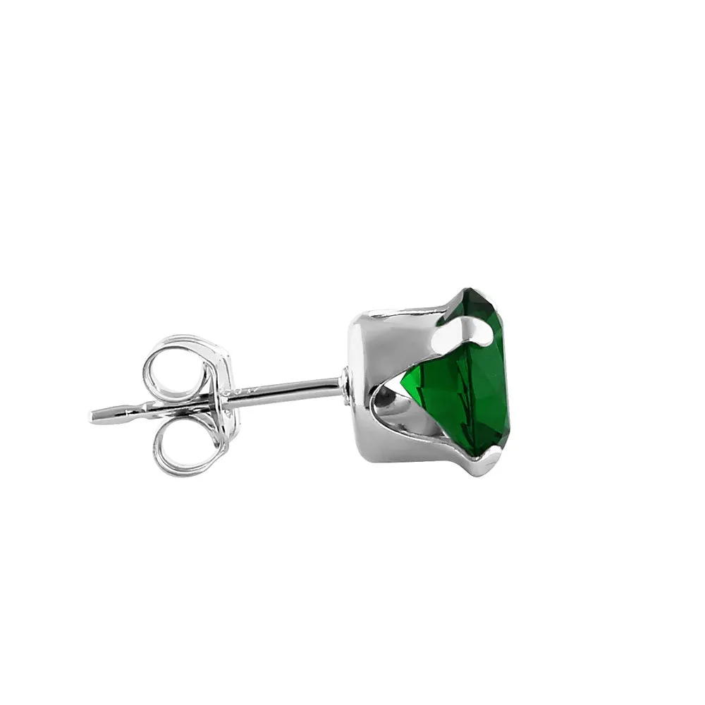 0.9ct Sterling Silver Round Green CZ Stud Earrings 5mm