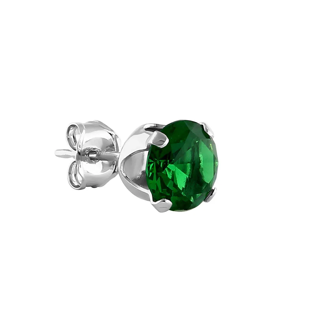 0.9ct Sterling Silver Round Green CZ Stud Earrings 5mm
