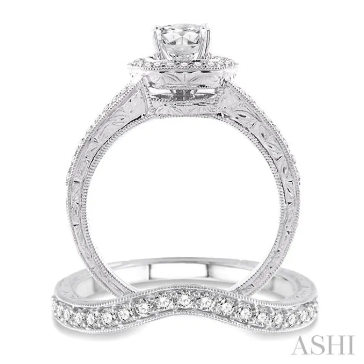1 1/10 Ctw Diamond Wedding Set with 7/8 Ctw Round Cut Engagement Ring and 1/5 Ctw Wedding Band in 14K White Gold