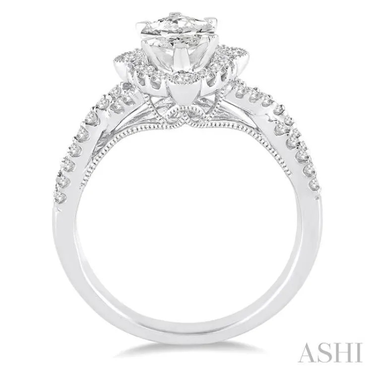 1 1/4 Ctw Diamond Engagement Ring with 3/4 Ct Marquise Cut Center Stone in 14K White Gold