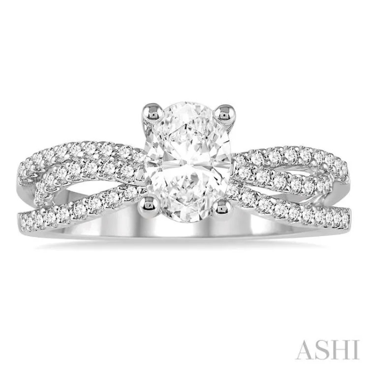1 1/6 Ctw Diamond Engagement Ring with 3/4 Ct Oval Cut Center Diamond in 14K White Gold