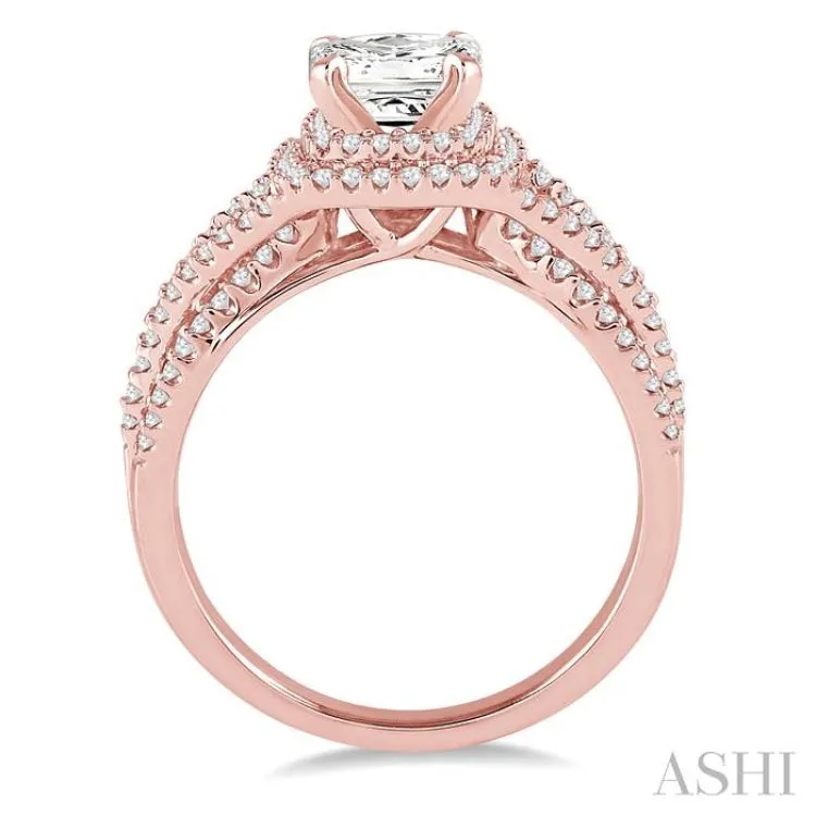 1 Ctw Diamond Engagement Ring with 1/3 Ct Princess Cut Center Stone in 14K Rose Gold