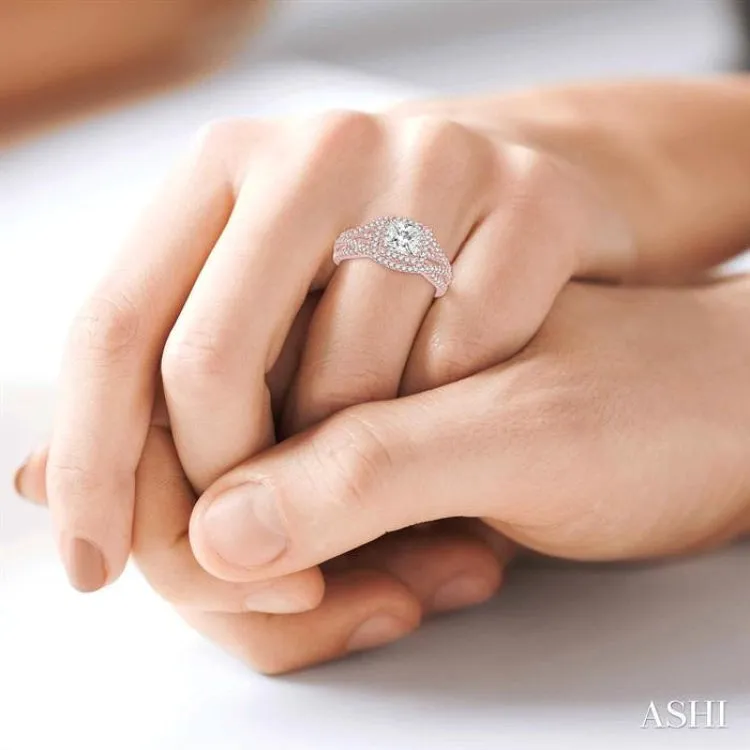 1 Ctw Diamond Engagement Ring with 1/3 Ct Princess Cut Center Stone in 14K Rose Gold