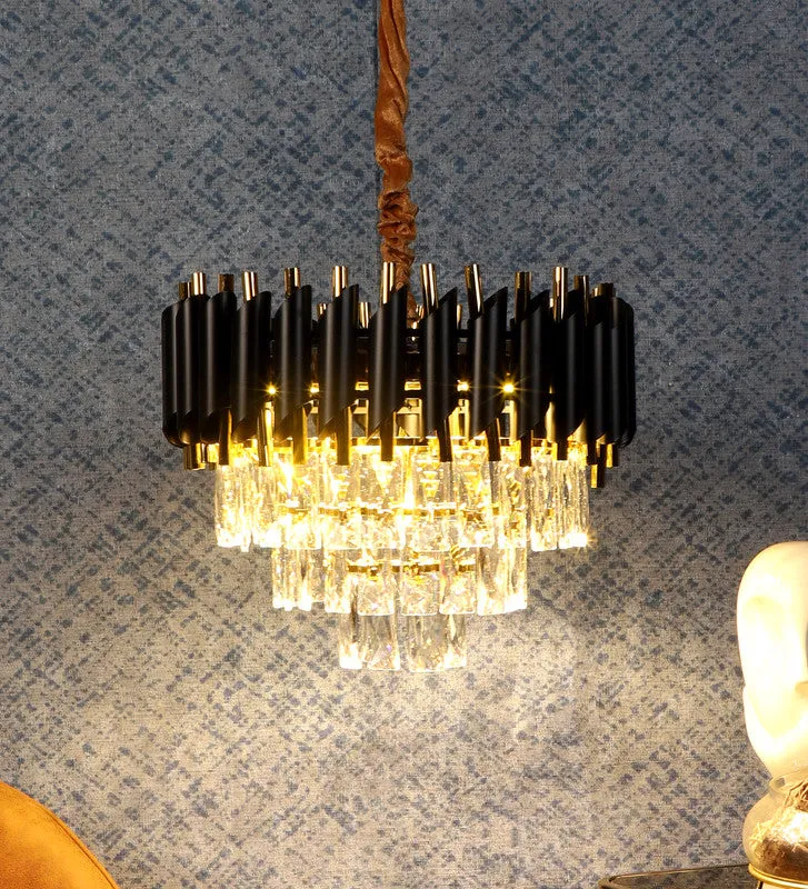 1015-400Mm Eliante Black And Gold Crystal Chandeliers  - Inbuilt Led Color Cw   Ww   Nw