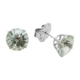10mm Round Green Quartz 14k White Gold Earrings