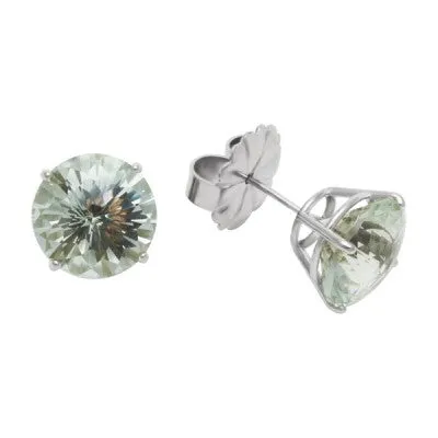 10mm Round Green Quartz 14k White Gold Earrings