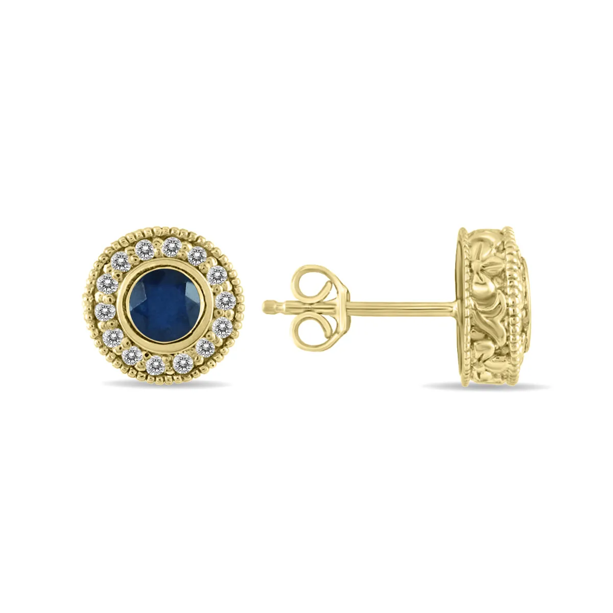 1/2 Carat Tw Sapphire And Diamond Bezel Set Earrings 10K Yellow Gold