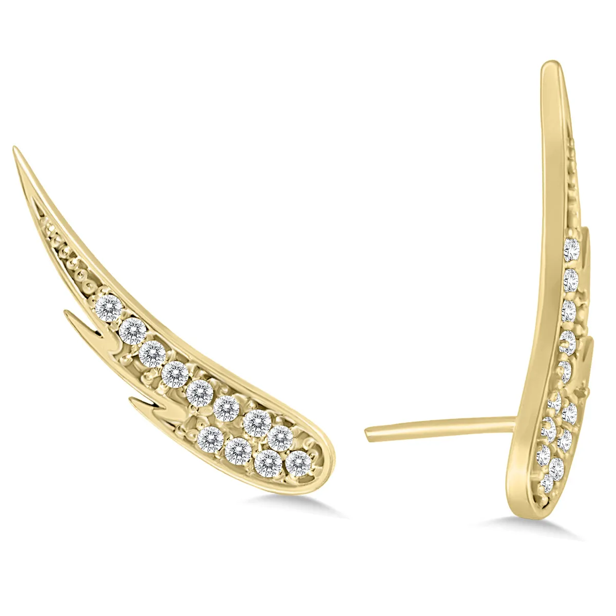 1/4 Ctw Genuine Diamond Angel Wing Climber Earrings In 14K Yellow Gold