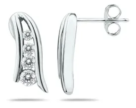 1/4 Ctw Genuine Diamond Waterfall Drop Earrings In 14K White Gold