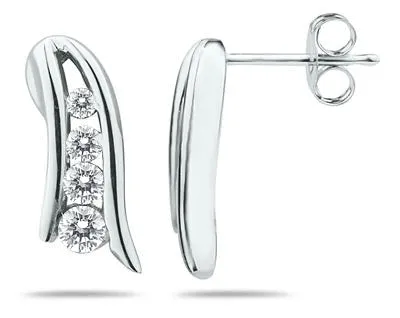 1/4 Ctw Genuine Diamond Waterfall Drop Earrings In 14K White Gold