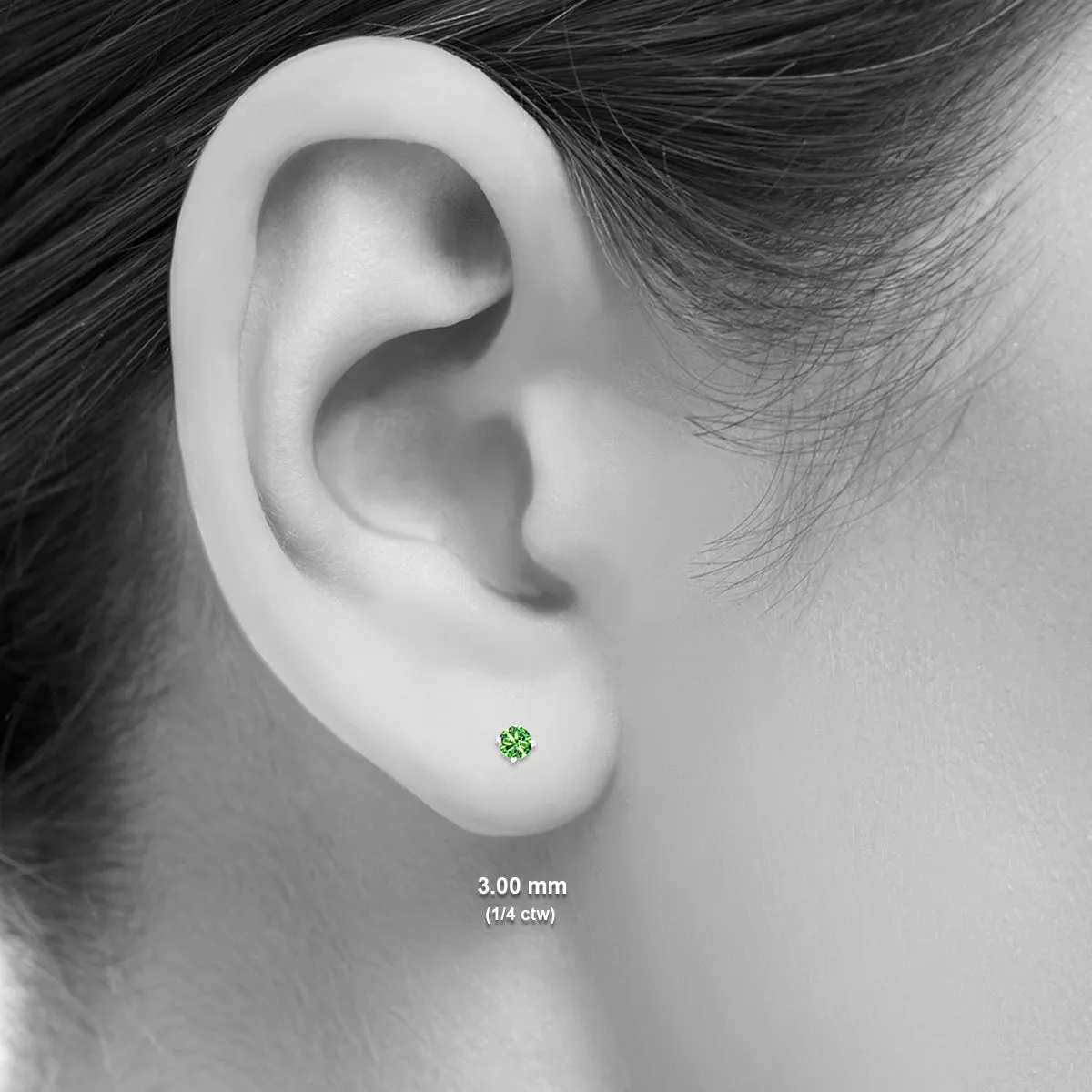1/4 Ctw Round Genuine Green Diamond Solitaire Stud Earrings In 10K White Gold