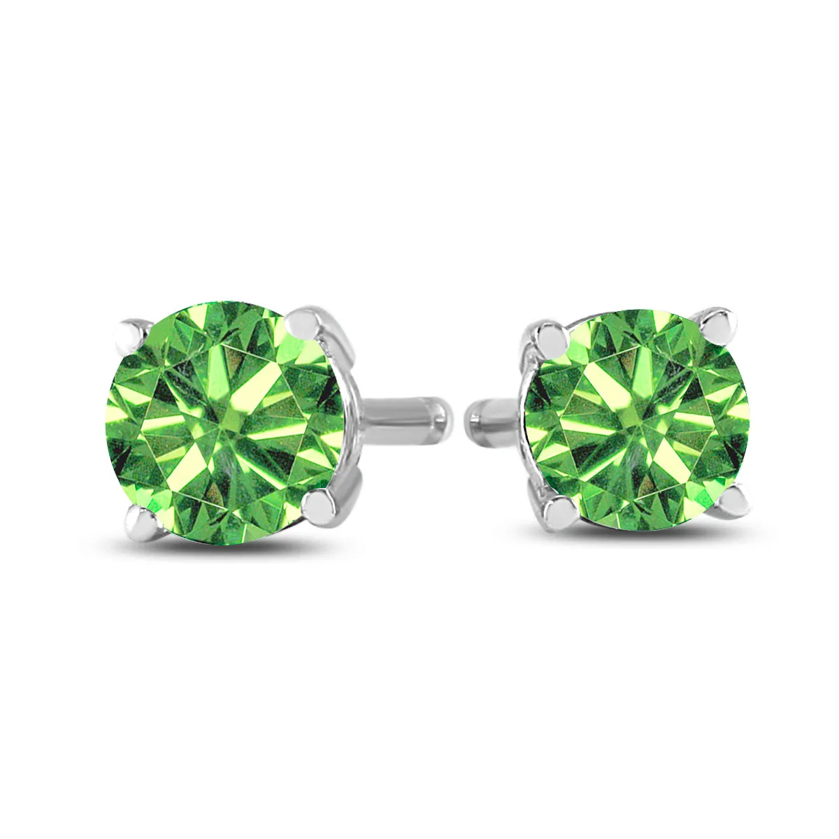 1/4 Ctw Round Genuine Green Diamond Solitaire Stud Earrings In 10K White Gold