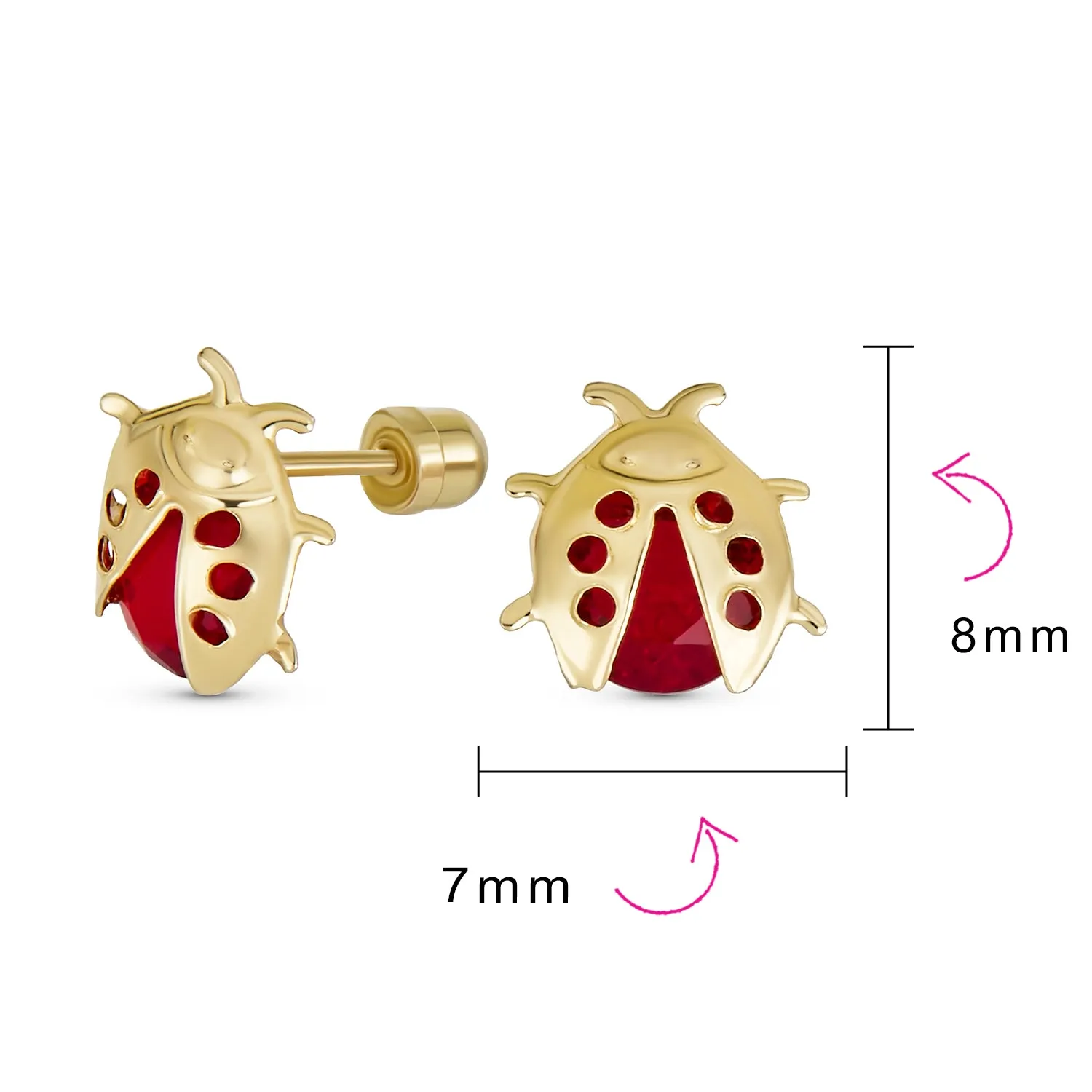 14K Gold Garden Dragonfly Ladybug Butterfly Owl Bird Stud Earrings Ear Lobe