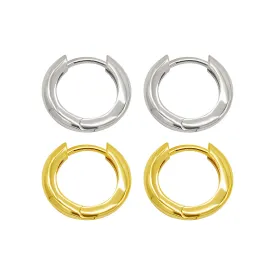 14K Gold Plated And Silver Plated Set Of Huggie Hoop Earrings