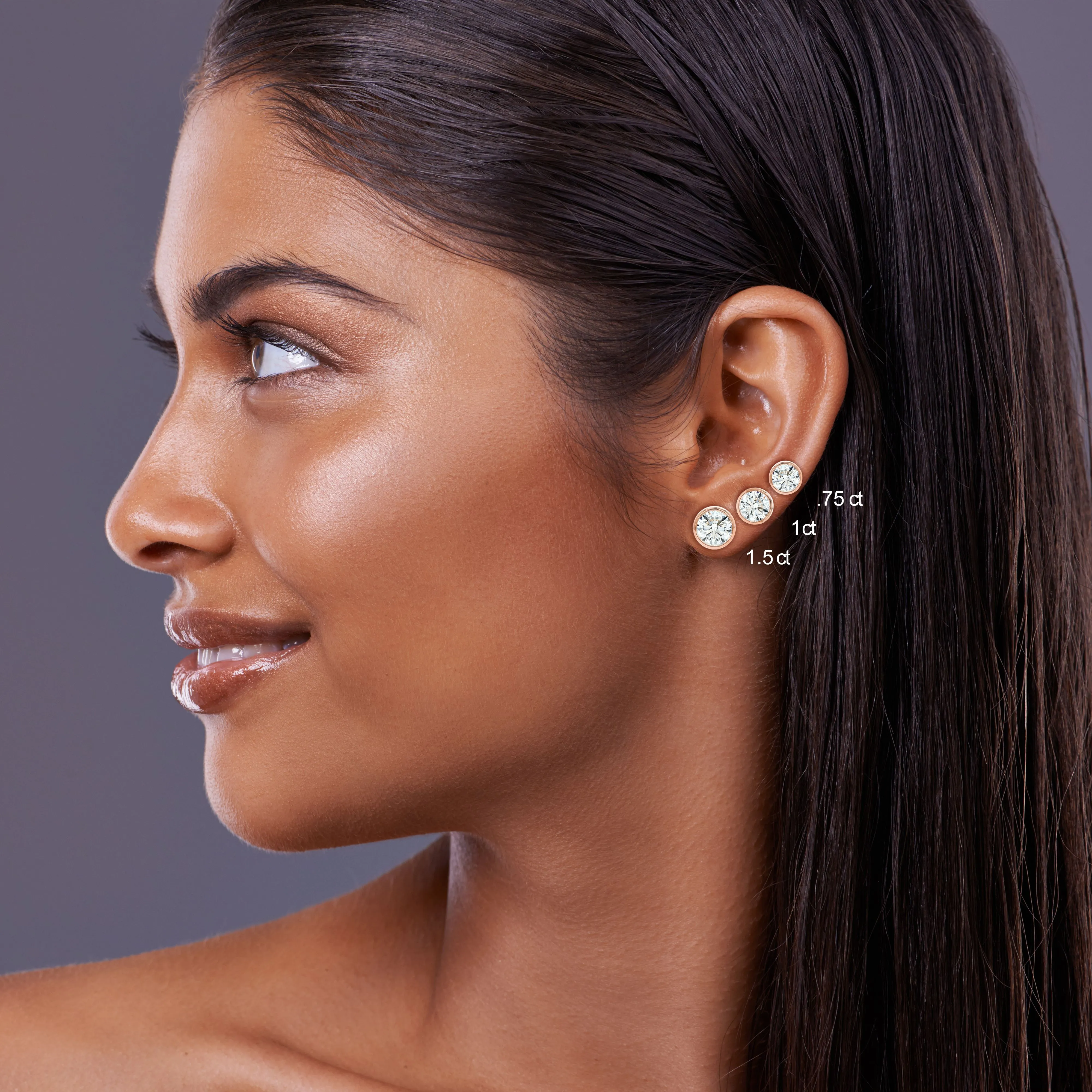 14k Rose Gold Bezel Set Round Brilliant Diamond Stud Earrings (0.75 Ct. T.w., Si1-si2 Clarity, H-i Color)