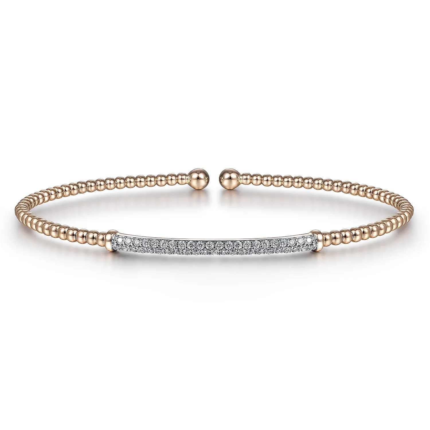 14K Rose Gold Split Cuff Bracelet with Diamond Pave Bar
