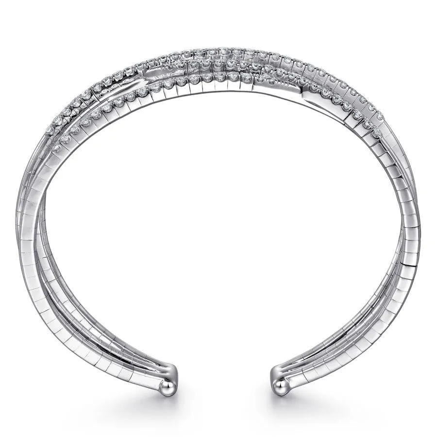 14K White Gold Criss Crossing Diamond Cuff