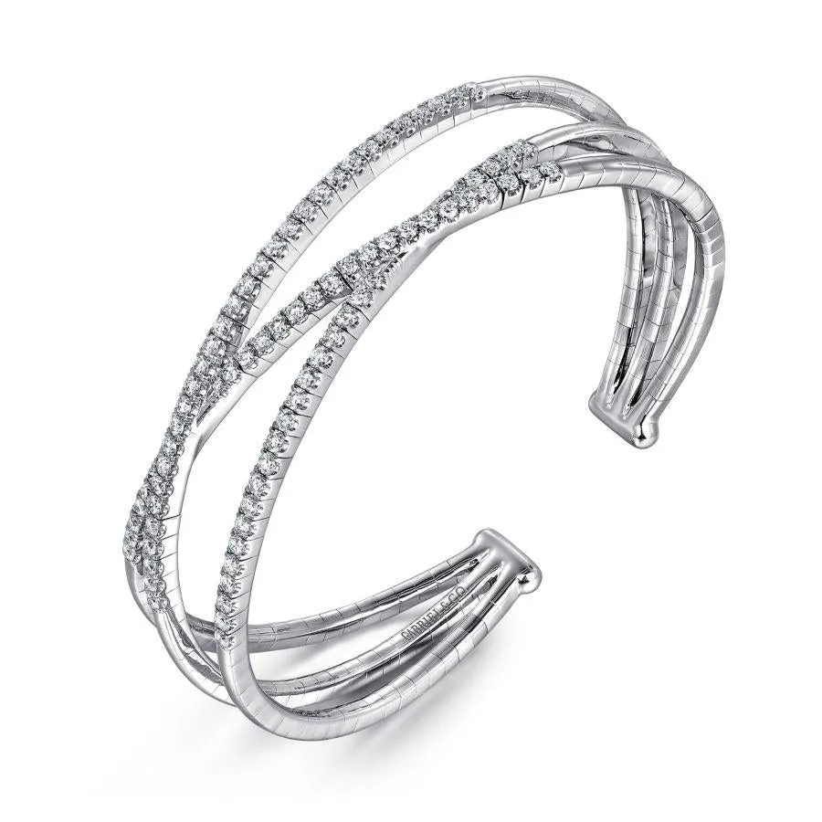14K White Gold Criss Crossing Diamond Cuff