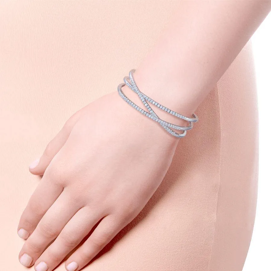 14K White Gold Criss Crossing Diamond Cuff