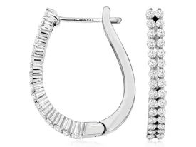 14K White Gold Double Diamond Oval Hoop Earrings