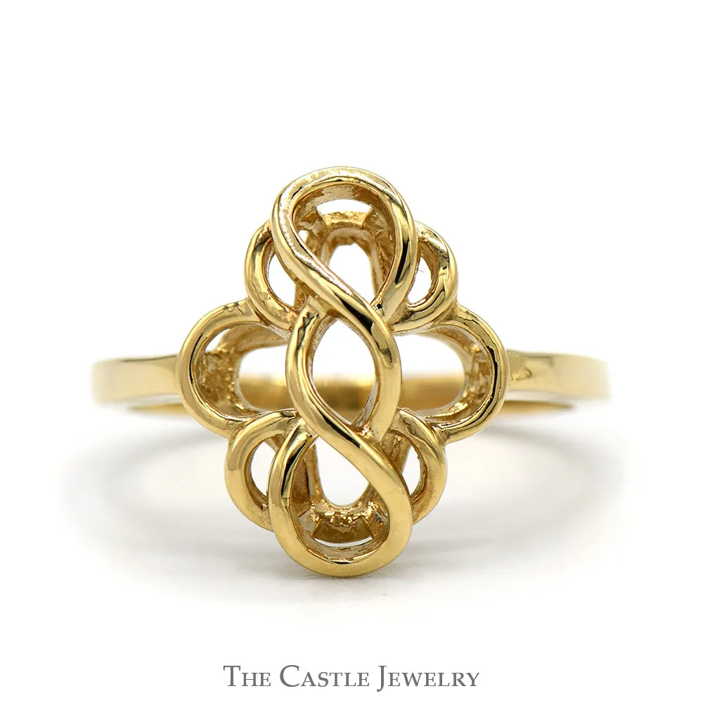14k Yellow Gold Free Form Interwoven Open Looped Shield Ring