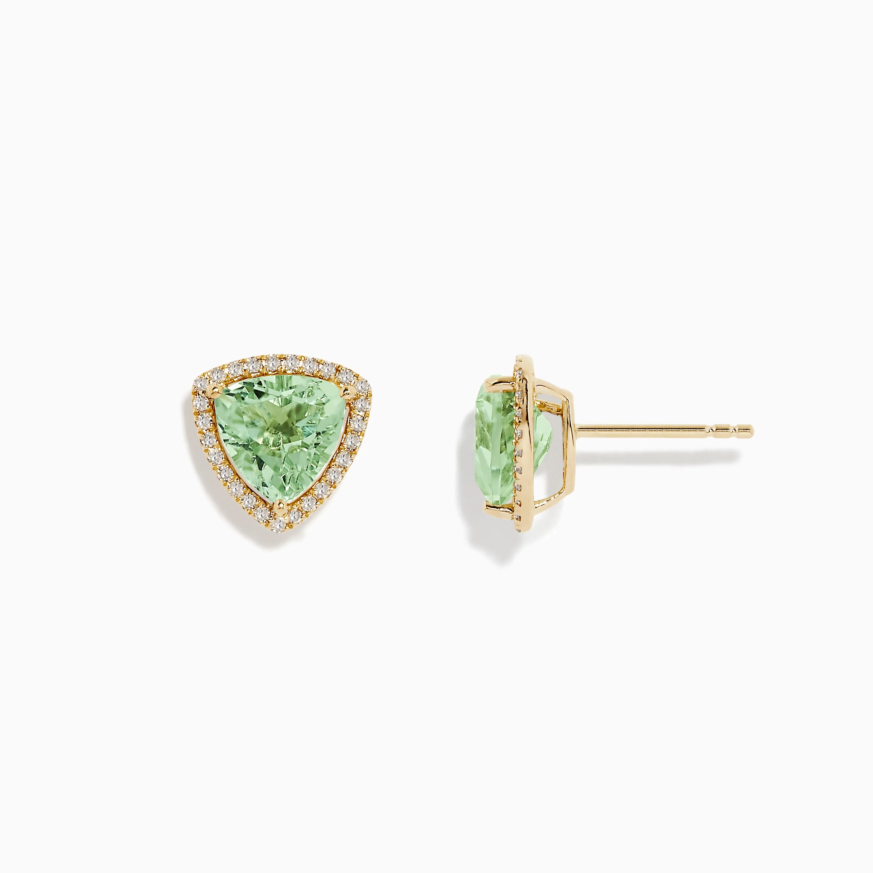 14K Yellow Gold Green Amethyst and Diamond Earrings