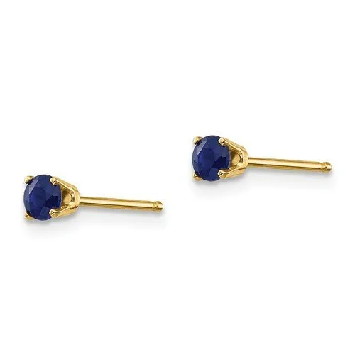 14KT GOLD 0.38 CTW ROUND BLUE SAPPHIRE STUD EARRINGS