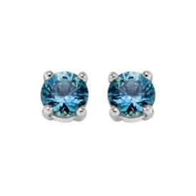 14kt White Gold 3mm Medium Blue Montana Sapphire Stud Earrings