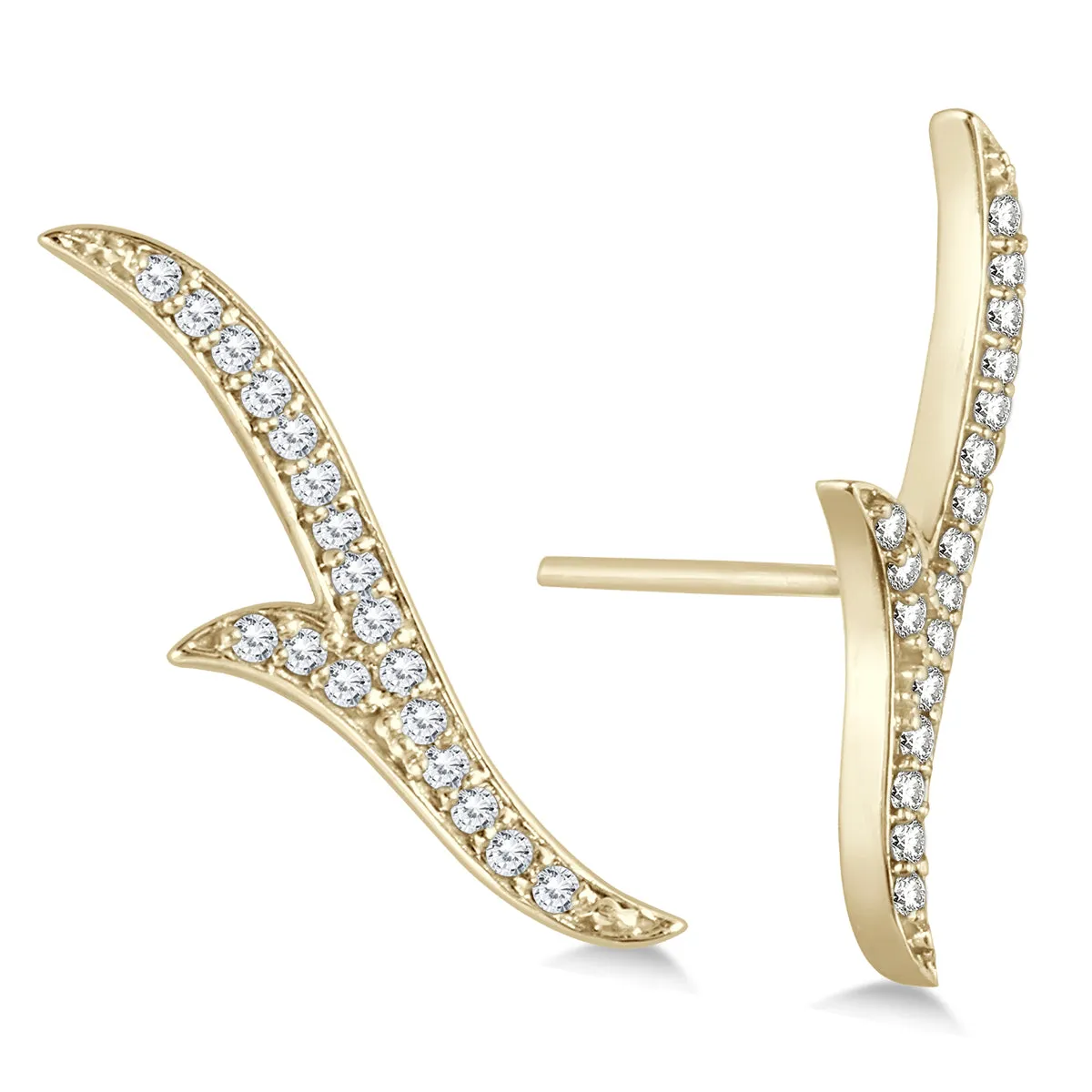 1/5 Ctw Genuine Diamond Leaf Climber Earrings In 14K Yellow Gold