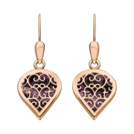 18ct Rose Gold Blue John Flore Filigree Heart Drop Earrings