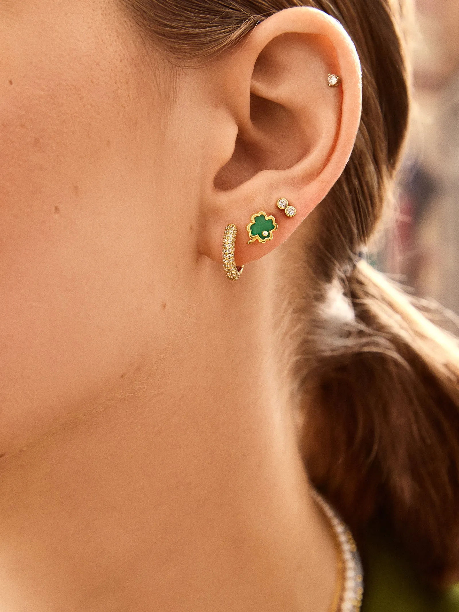 18K Gold Four-Leaf Clover Earrings - Four-Leaf Clover
