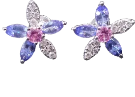 18K White Gold Pink Sapphire & Tanzanite Diamond Earrings