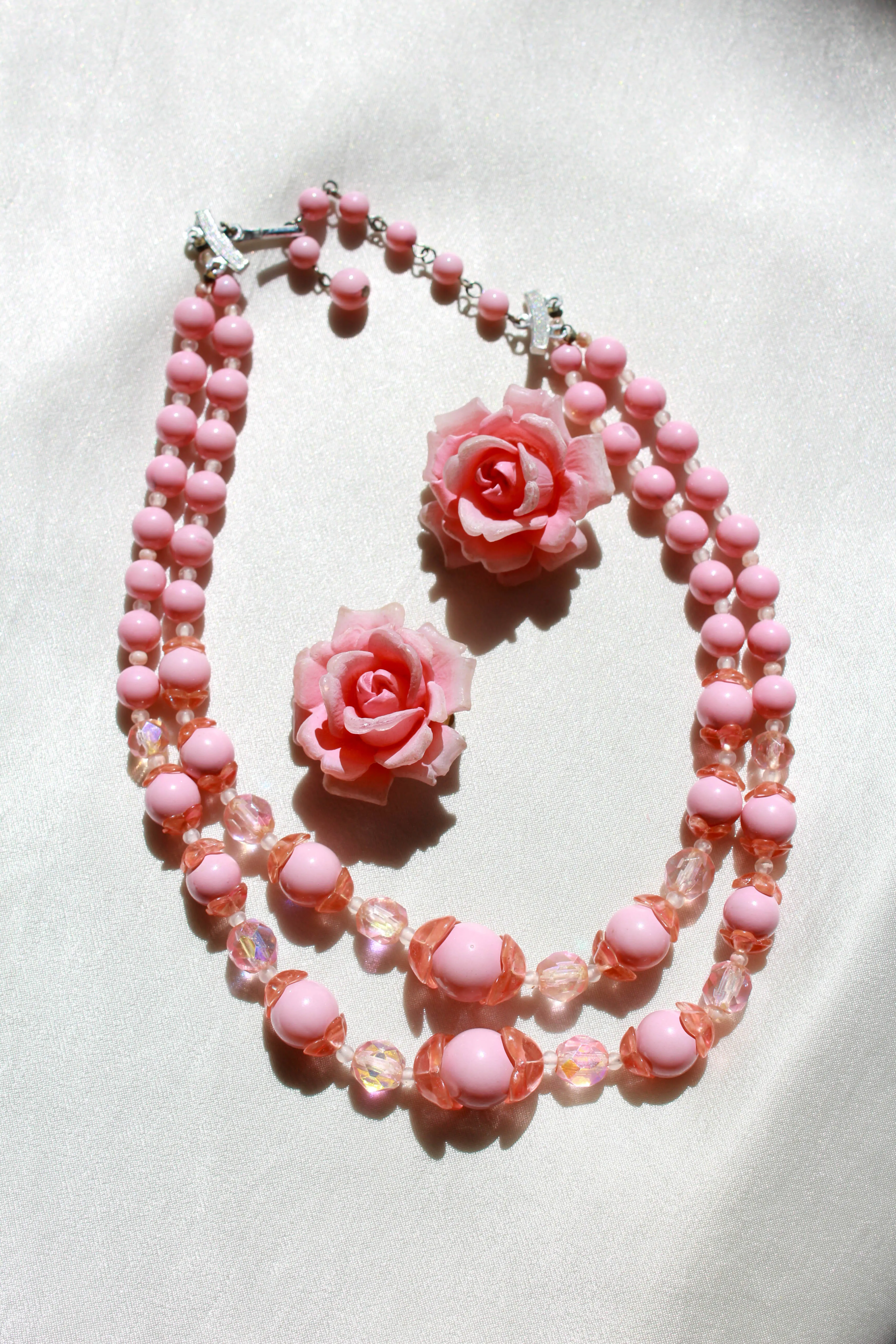 Vintage 1950s Pink Glass Bead Statement Necklace - Elegant Retro Accessory