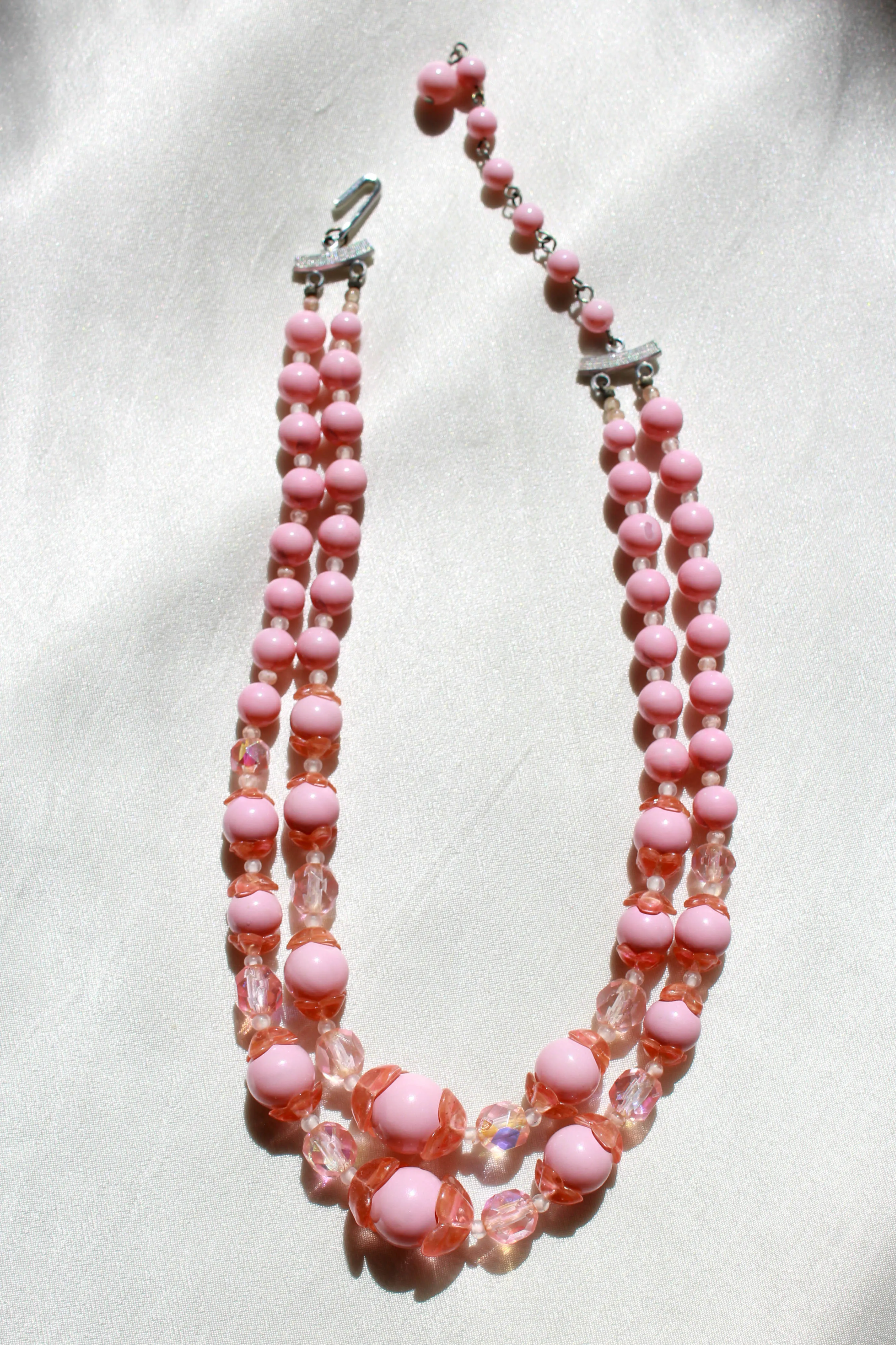Vintage 1950s Pink Glass Bead Statement Necklace - Elegant Retro Accessory