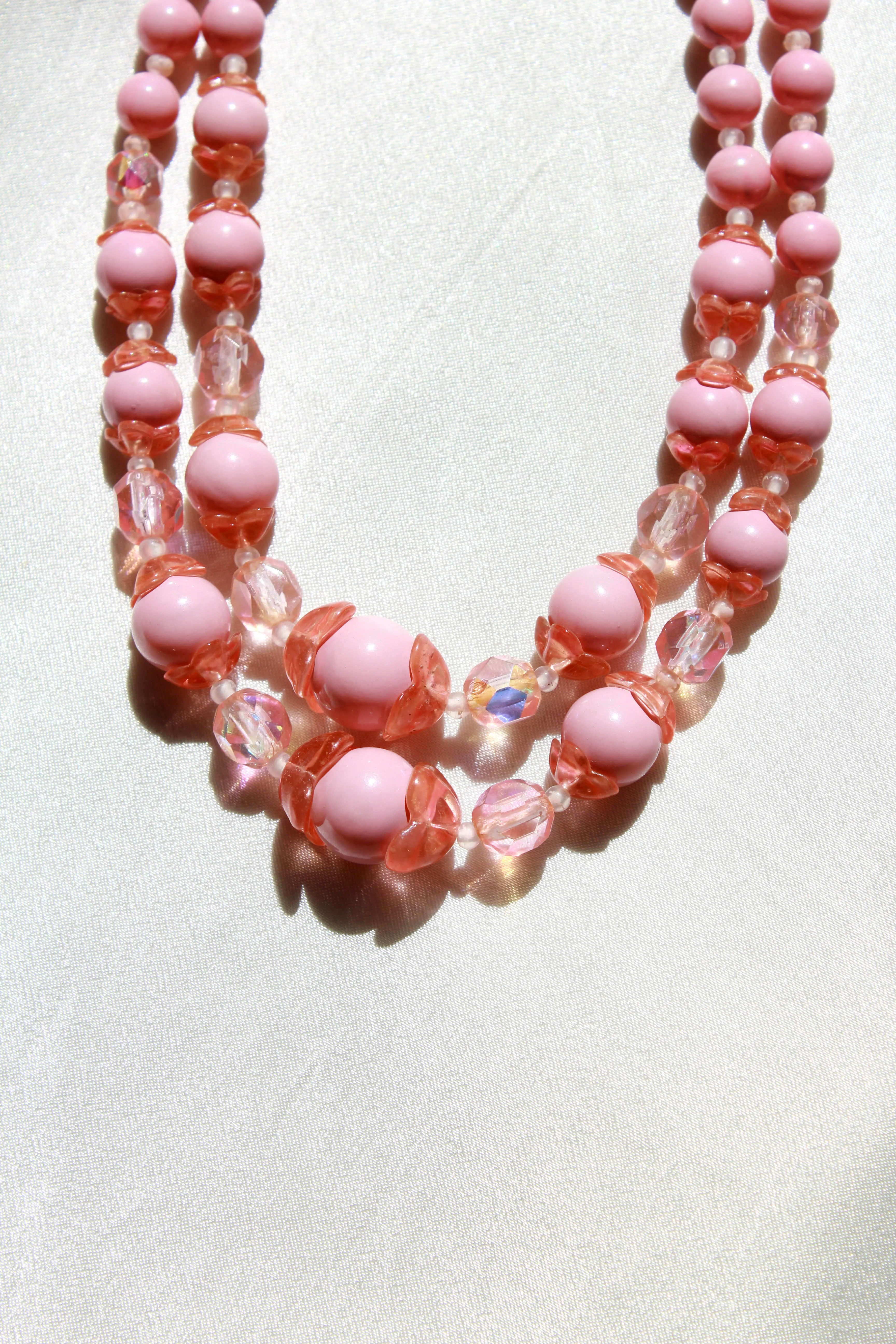 Vintage 1950s Pink Glass Bead Statement Necklace - Elegant Retro Accessory
