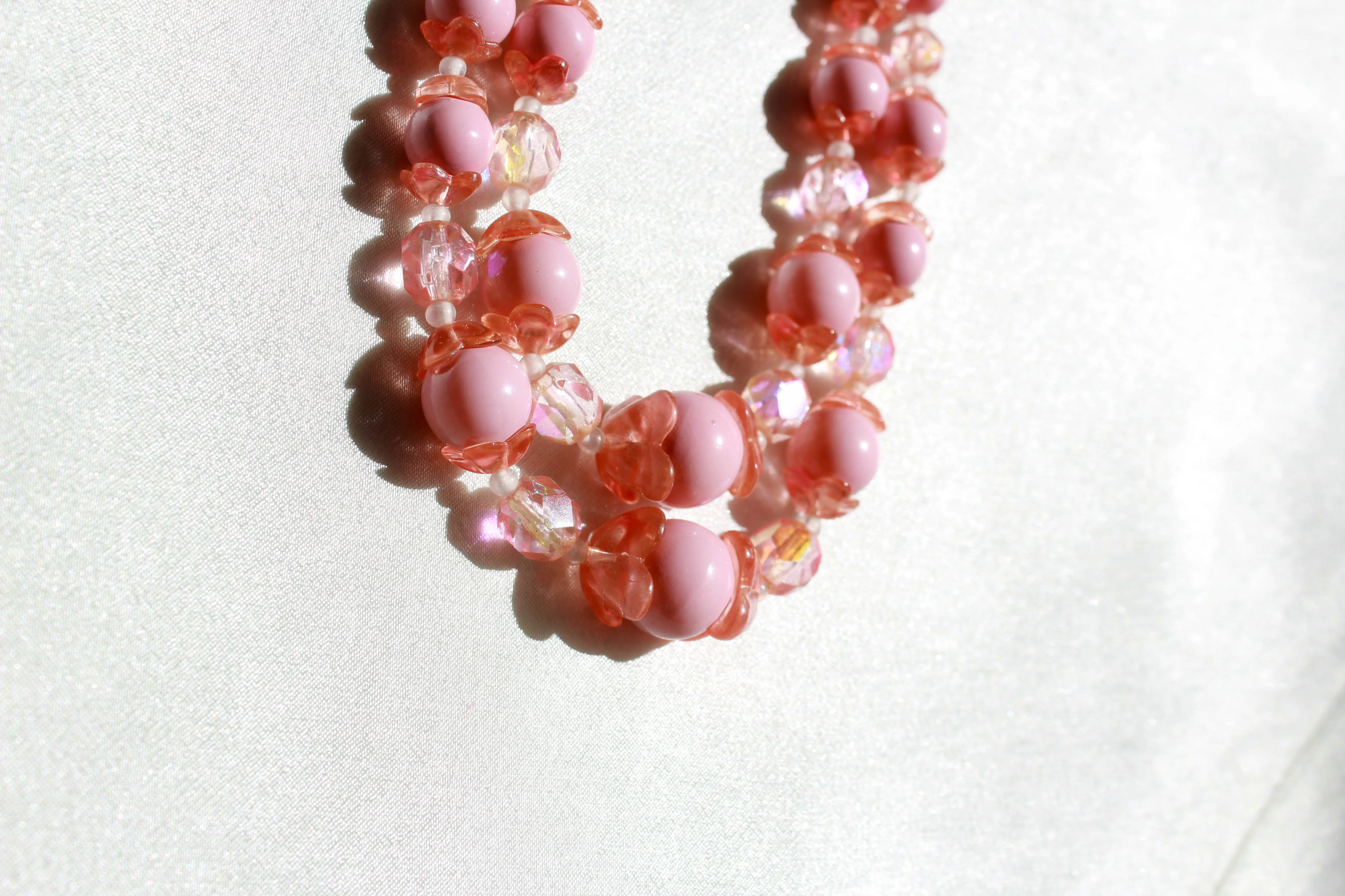 Vintage 1950s Pink Glass Bead Statement Necklace - Elegant Retro Accessory