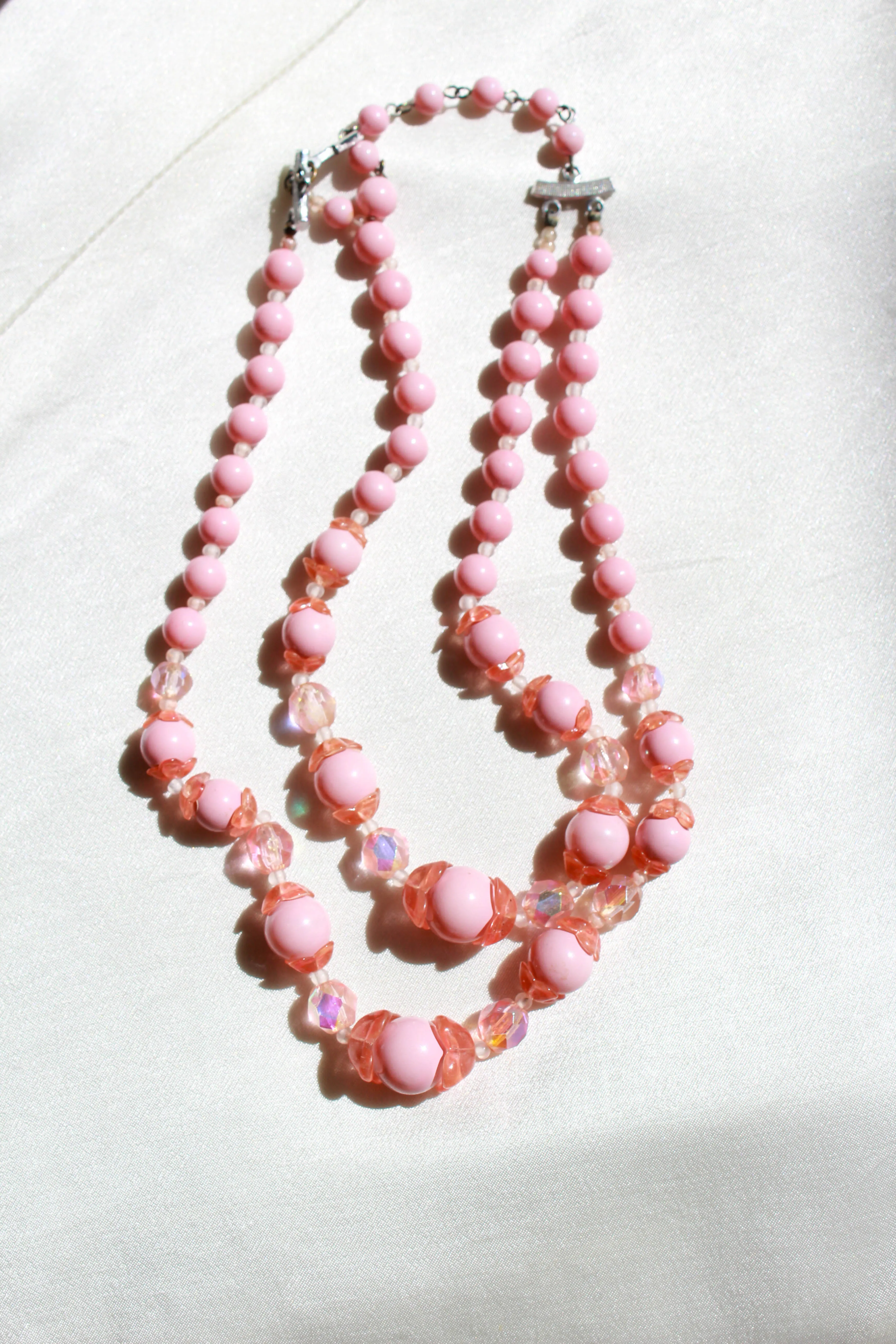 Vintage 1950s Pink Glass Bead Statement Necklace - Elegant Retro Accessory
