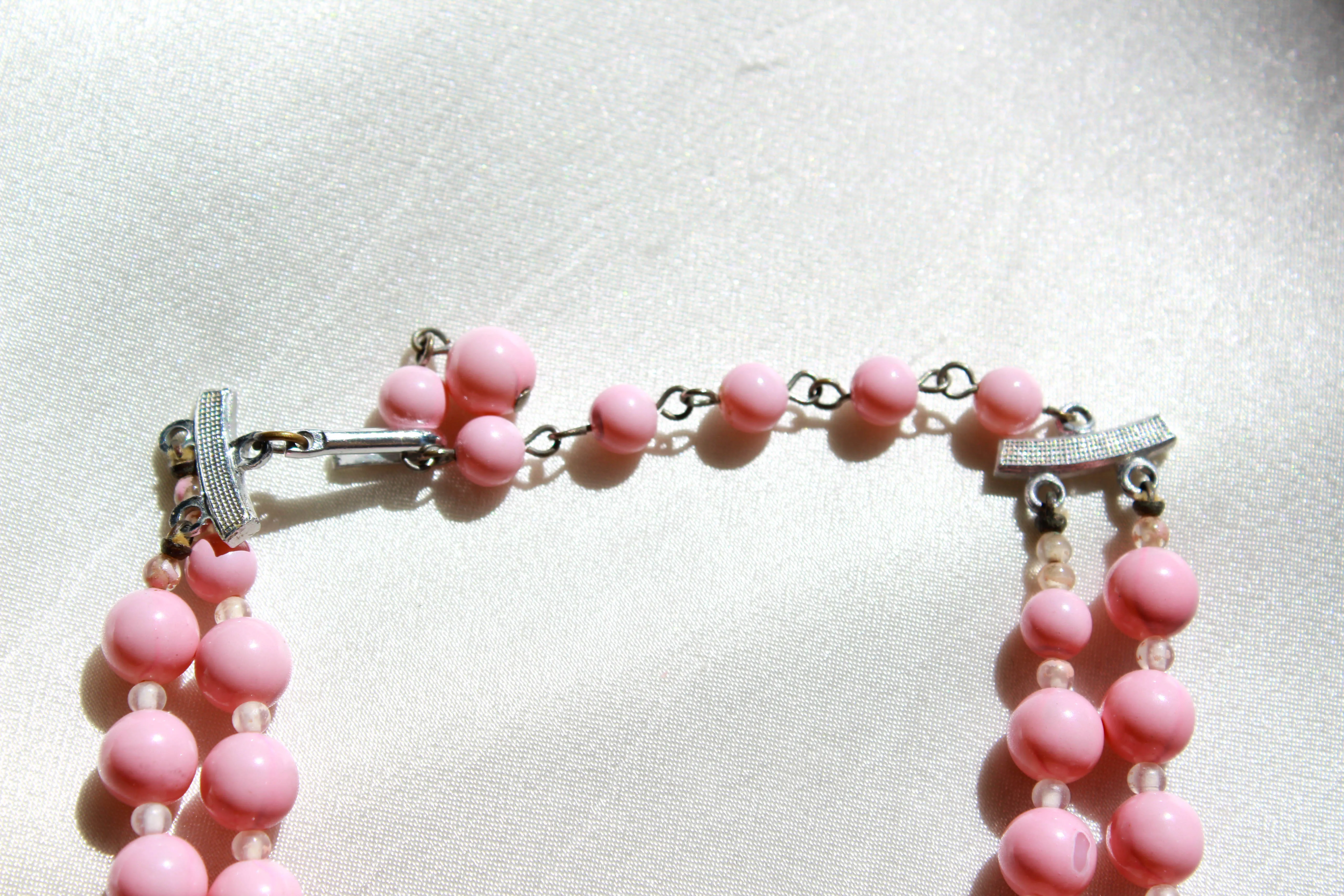 Vintage 1950s Pink Glass Bead Statement Necklace - Elegant Retro Accessory