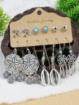 1pc Vintage Bohemian Vacation Style Round Heart Earrings Set For Women In Various Colors, Styles & Designs, Suitable For Four Seasons, Stainless Steel Jewelry