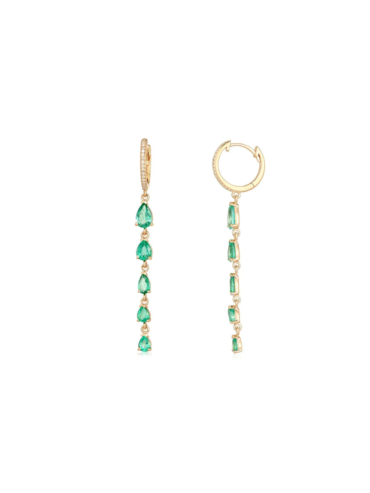 Exquisite 2.11ct Diamond Emerald Dangle Drop Earrings in 14K Gold