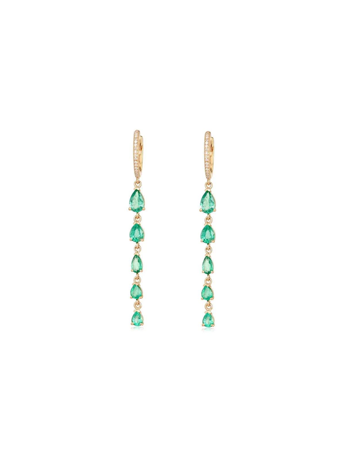 Exquisite 2.11ct Diamond Emerald Dangle Drop Earrings in 14K Gold