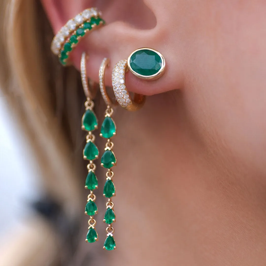 Exquisite 2.11ct Diamond Emerald Dangle Drop Earrings in 14K Gold