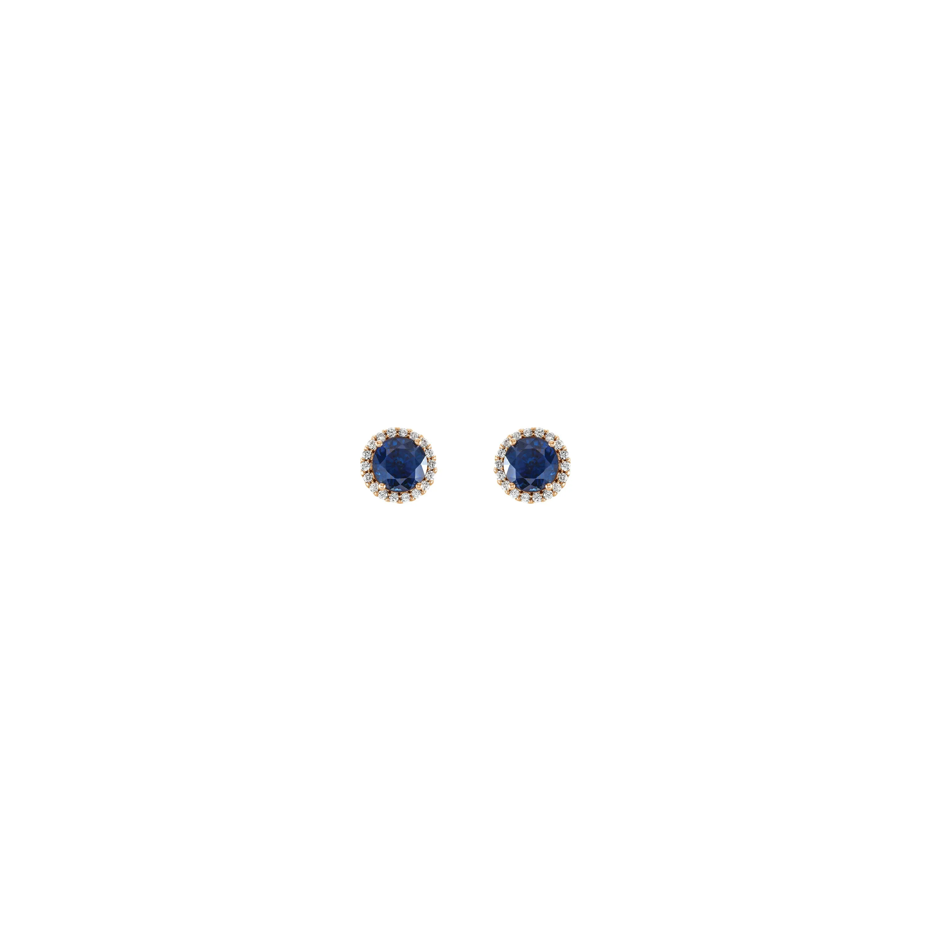 3.5 mm Round Blue Sapphire and Diamond Halo Stud Earrings