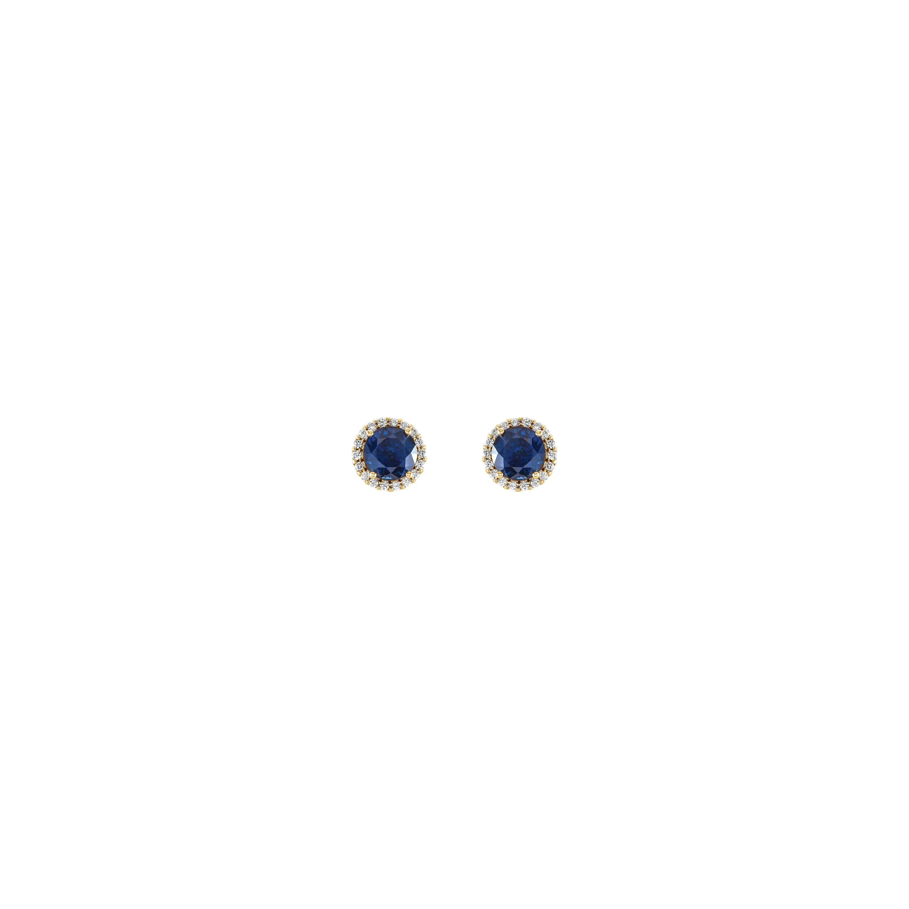 3.5 mm Round Blue Sapphire and Diamond Halo Stud Earrings