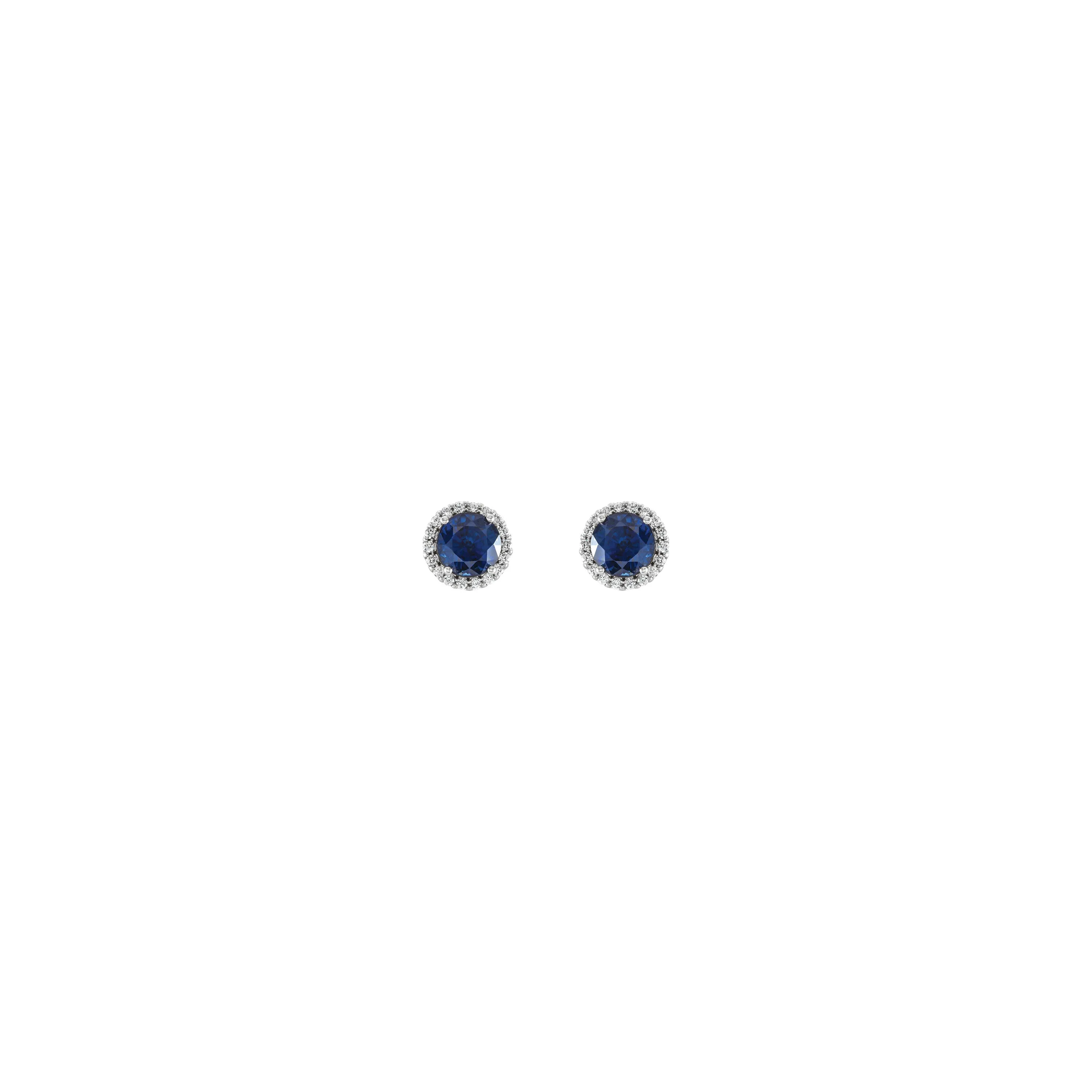 3.5 mm Round Blue Sapphire and Diamond Halo Stud Earrings