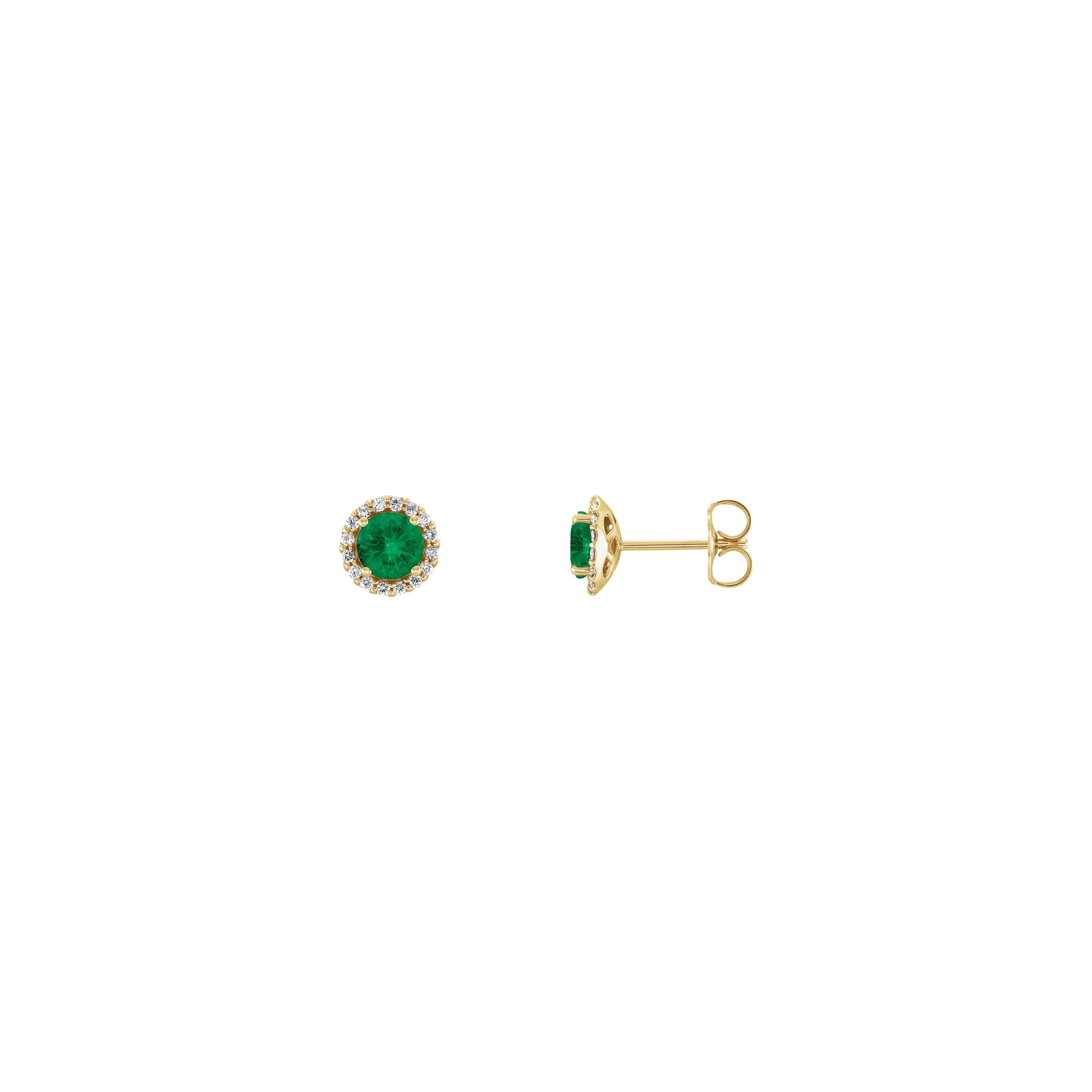 5 mm Round Emerald and Diamond Halo Stud Earrings