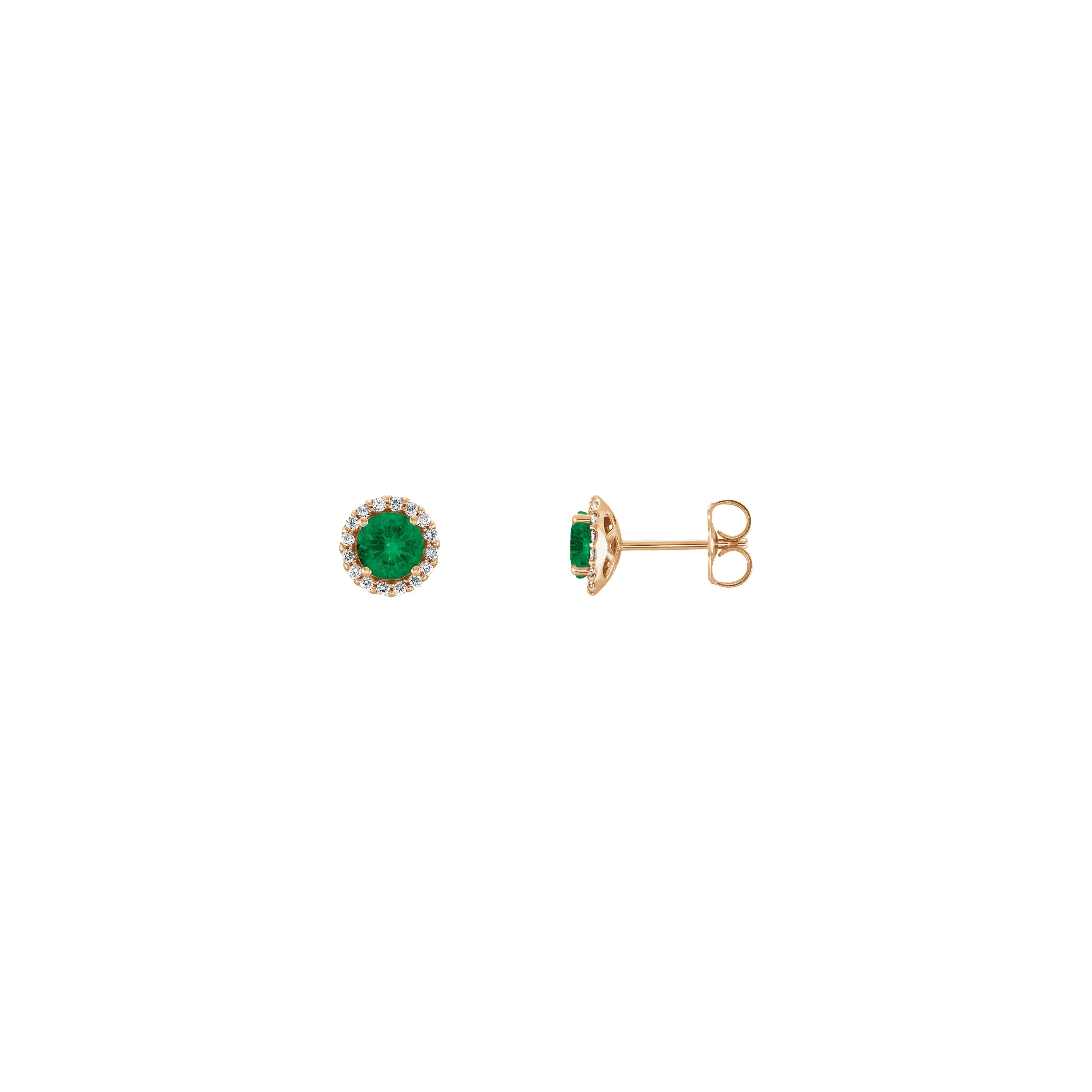 5 mm Round Emerald and Diamond Halo Stud Earrings