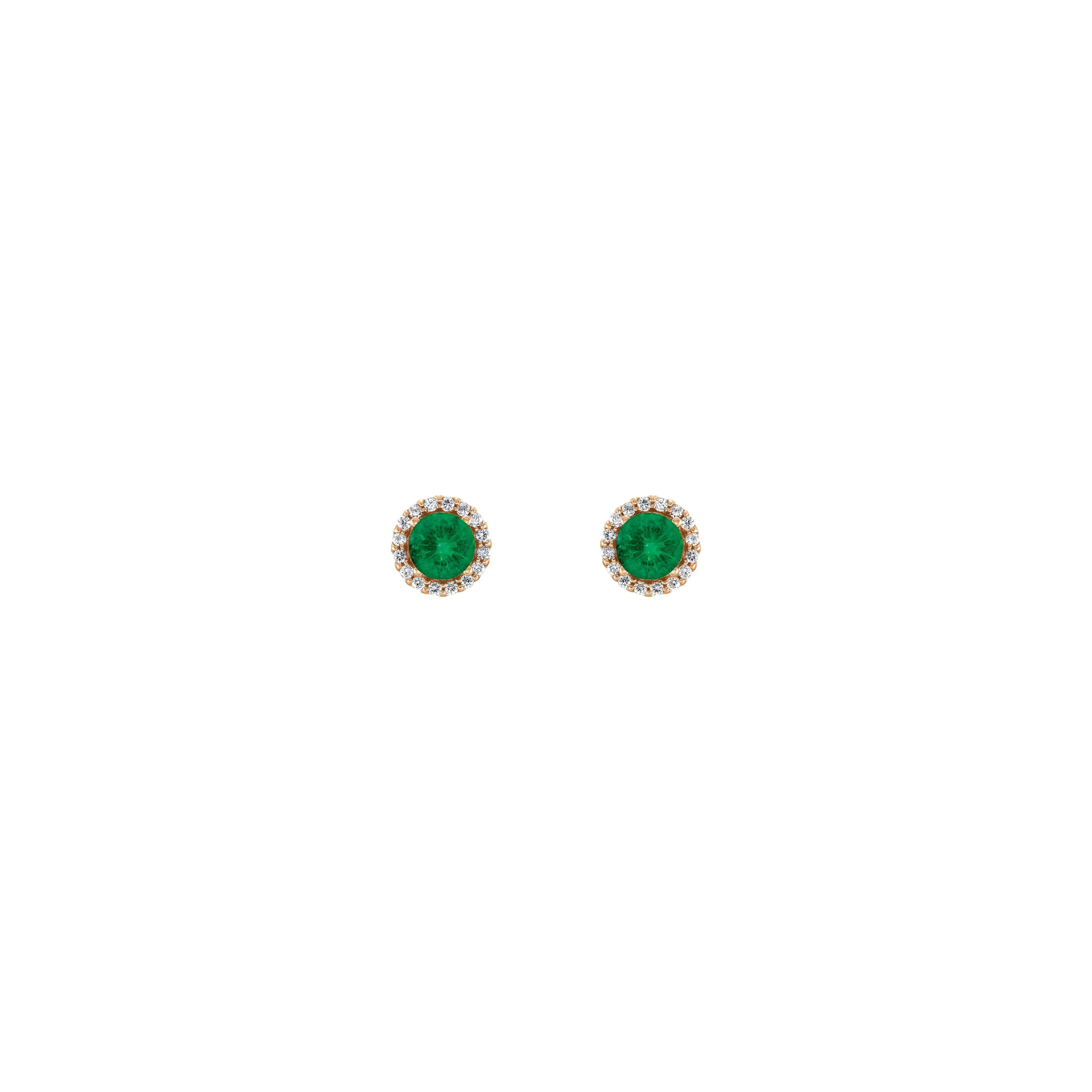 5 mm Round Emerald and Diamond Halo Stud Earrings