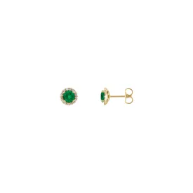 5 mm Round Emerald and Diamond Halo Stud Earrings